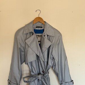 Vintage Chiango by Fleet Street Gray Stripe Trench Rain Coat Purple Buttons Med